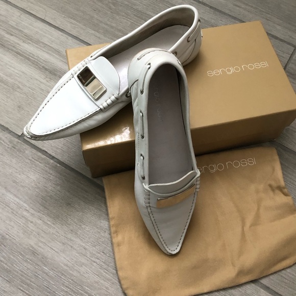 Sergio Rossi Shoes - Sergio Rossi White Leather Driving Moccasin Loafer